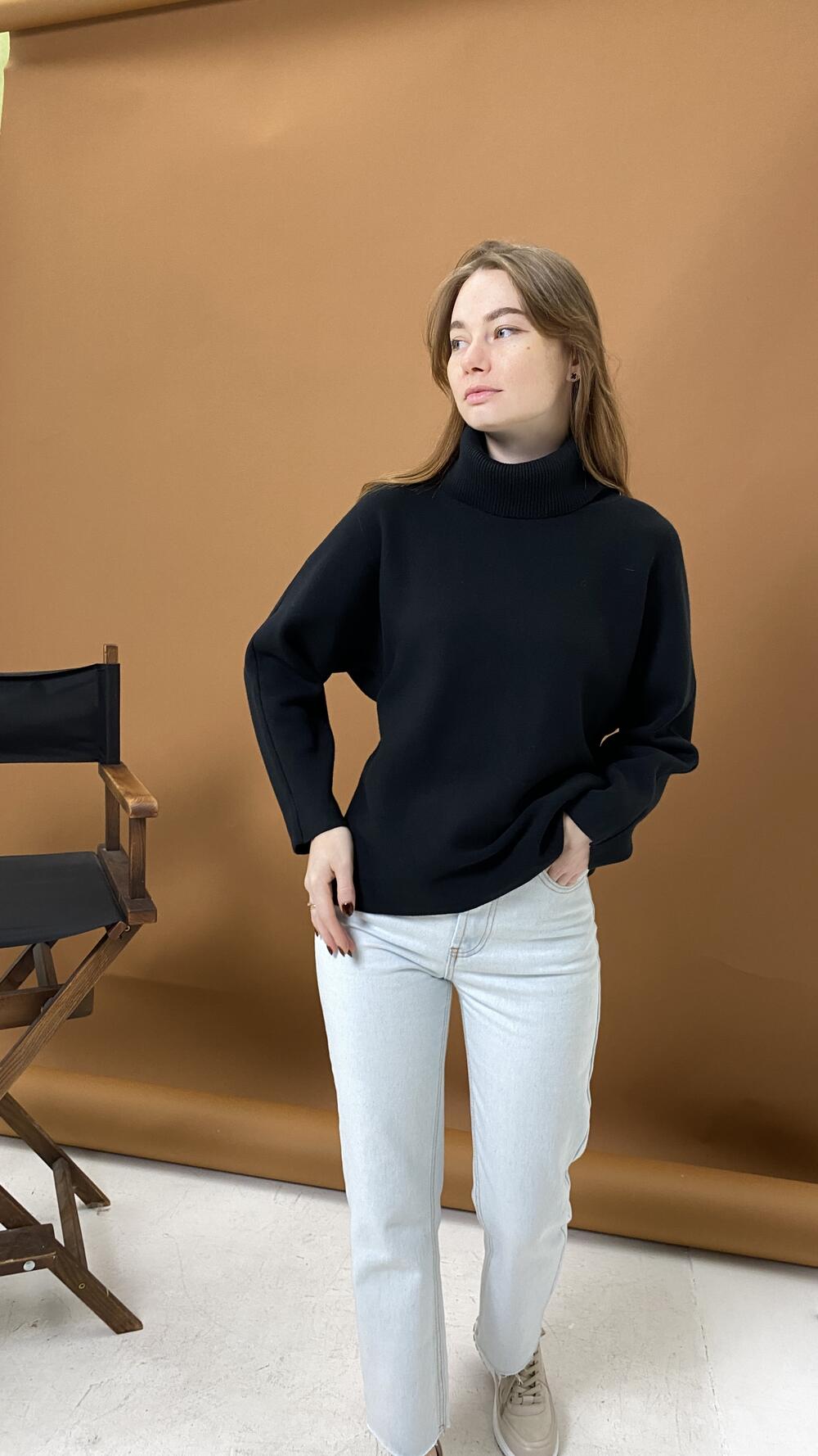 Светр з високим комірцем, рукав реглан 5908 Lara M/L, Чорний