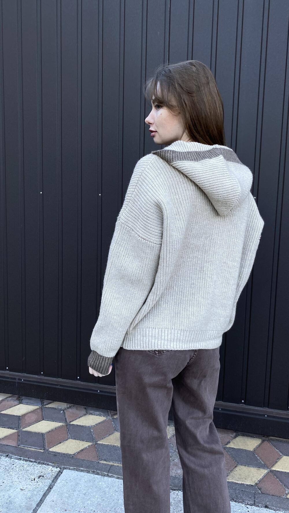 Кардиган з кишенями та капором Oversize, Бежевий