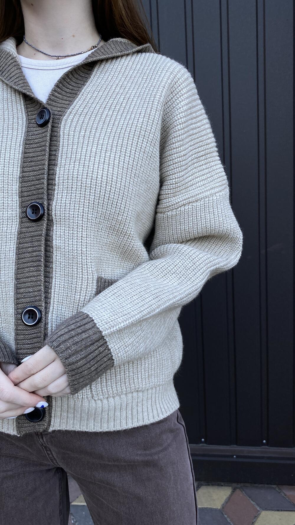 Кардиган з кишенями та капором Oversize, Бежевий