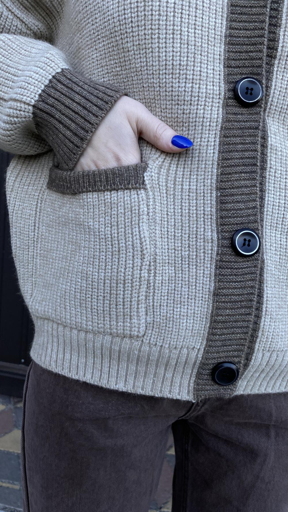 Кардиган з кишенями та капором Oversize, Бежевий