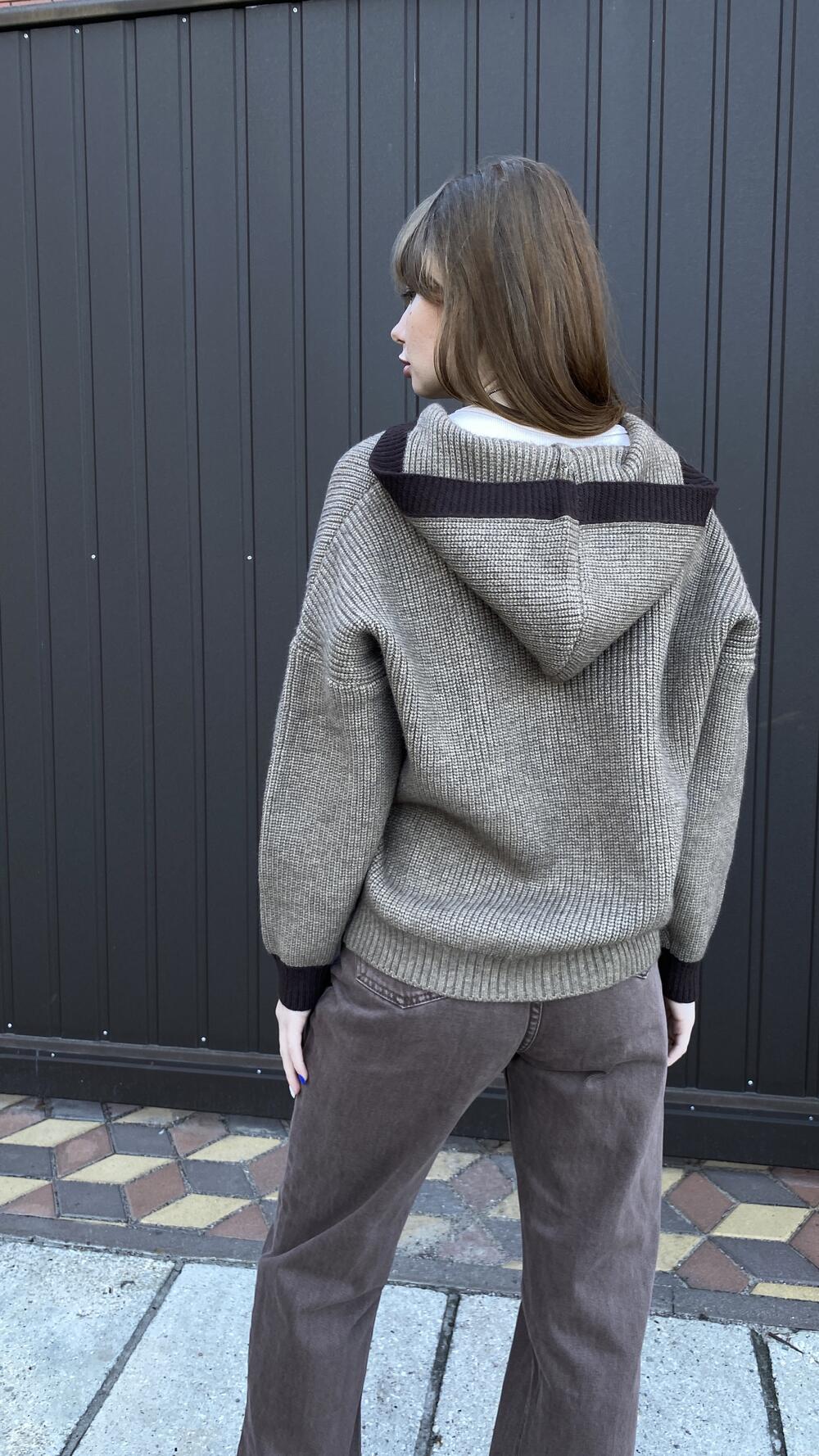 Кардиган з кишенями та капором Oversize, Капучіно