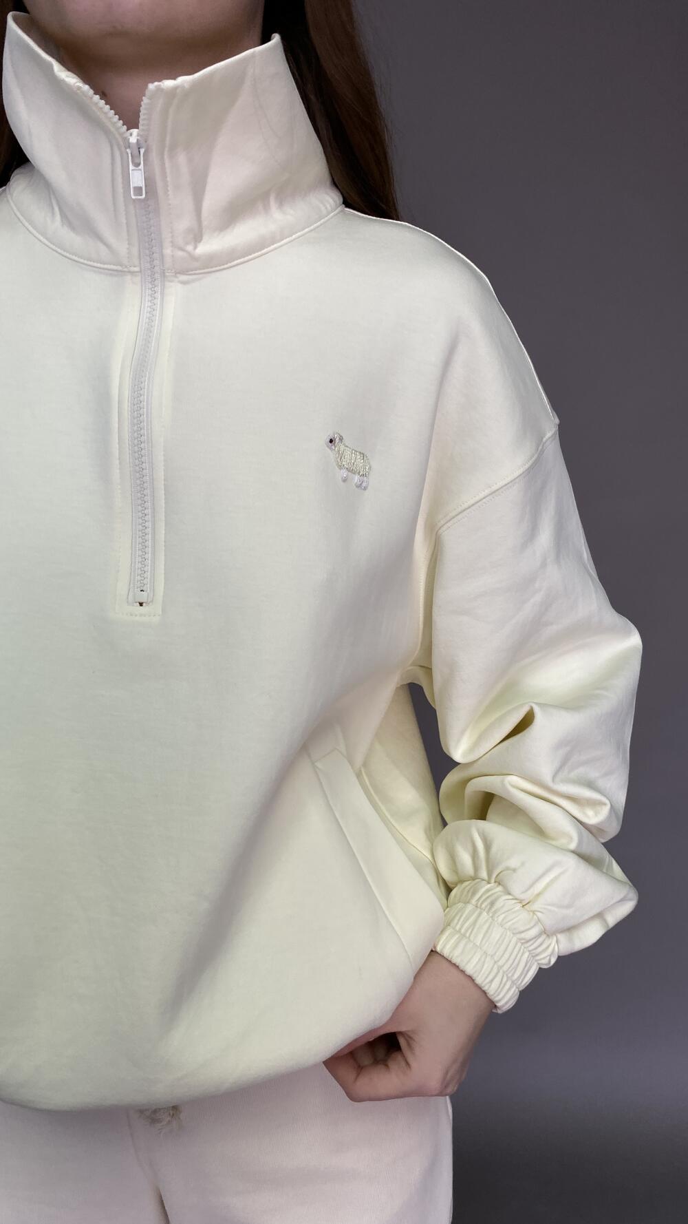 Світшот у формі авіатора, з нашивкою барашек Oversize, Молочний