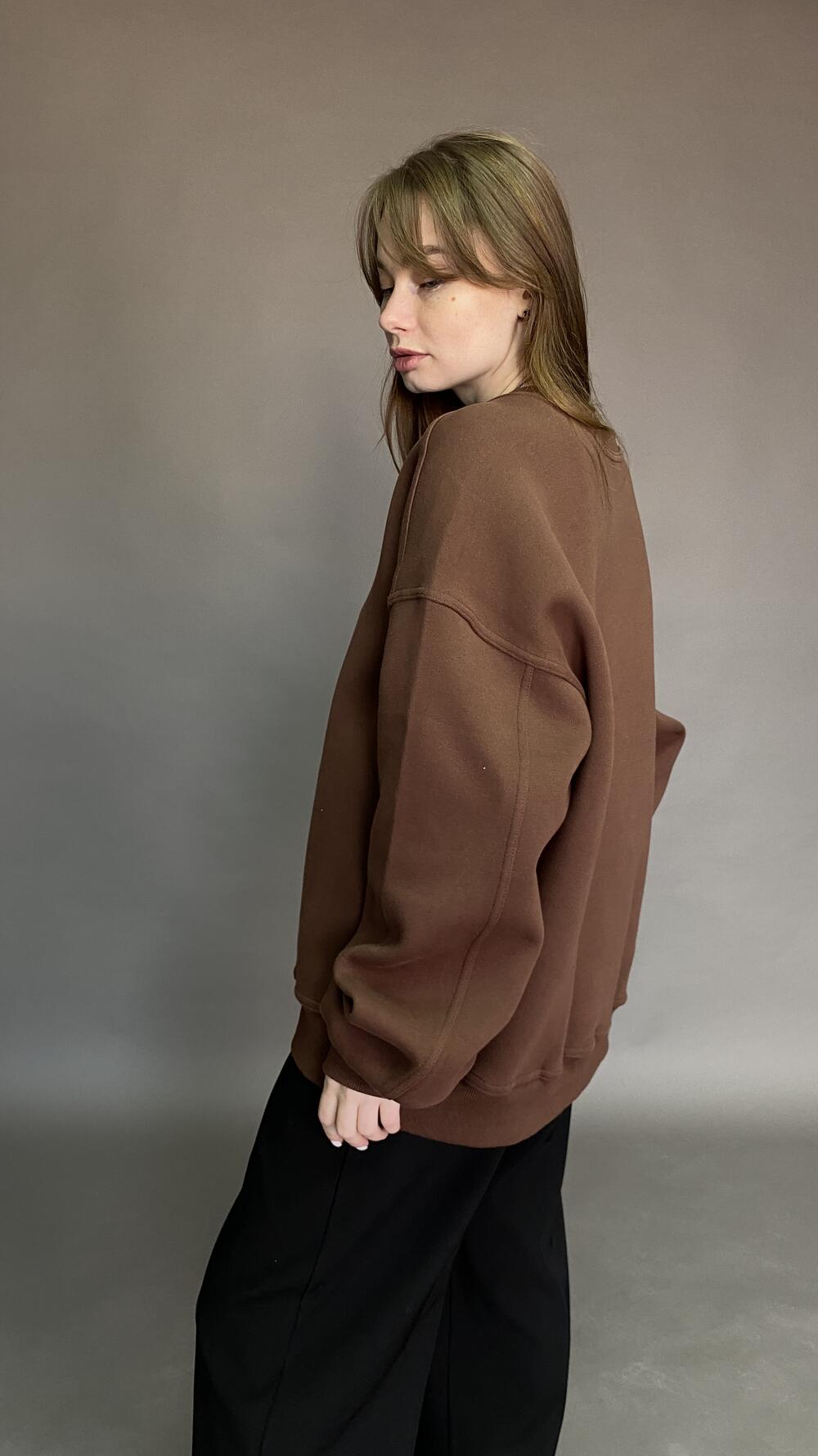 Світшот без принту, обʼємний, щільний Oversize, Шоколадний