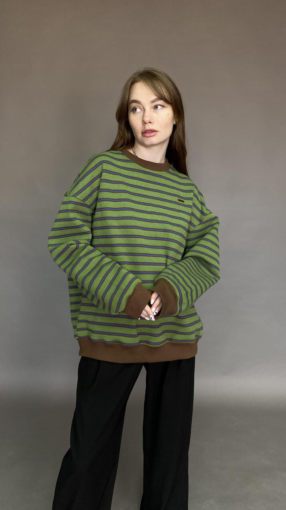 Світшот у смужку, з махри Oversize, Зелений