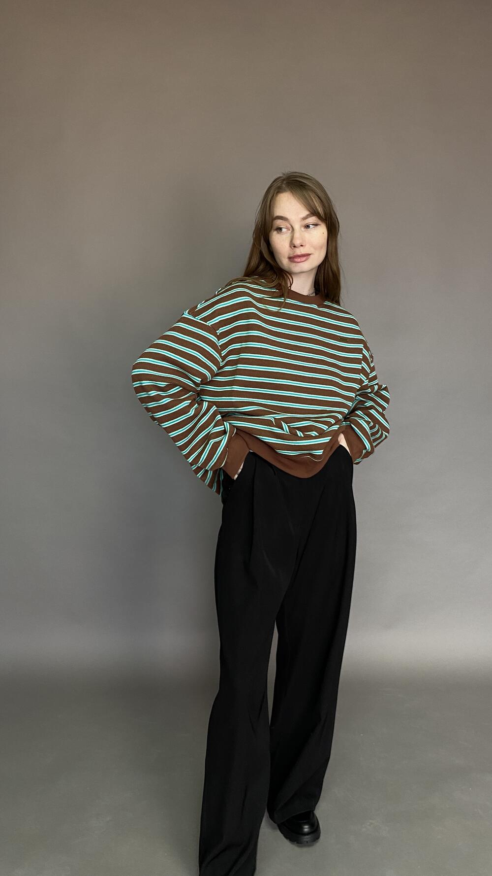 Світшот у смужку, з махри Oversize, Шоколадний