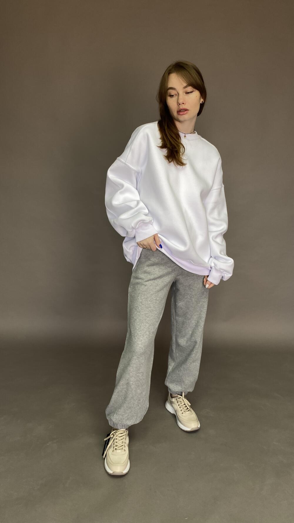 Світшот без принту, обʼємний, щільний Oversize, Білий