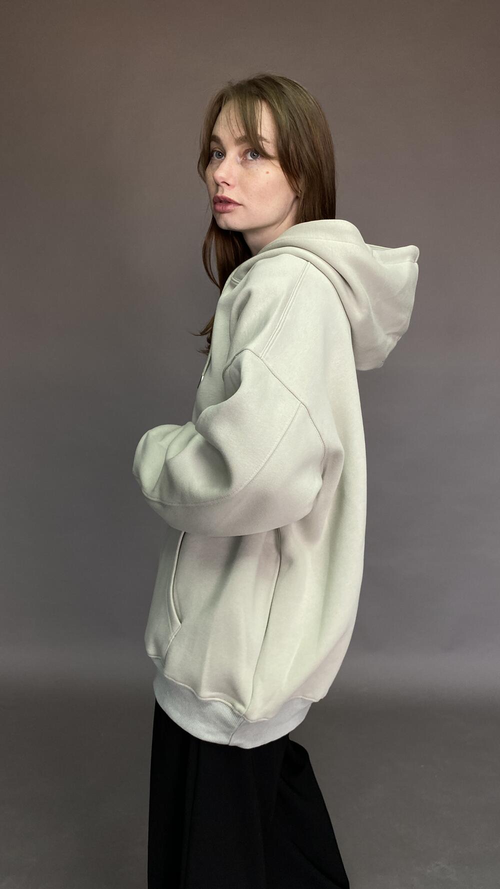 Худі з кишенями та швом на рукавах Oversize, Оливковий