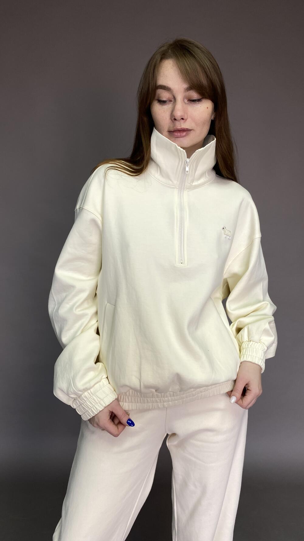 Світшот у формі авіатора, з нашивкою барашек Oversize, Молочний