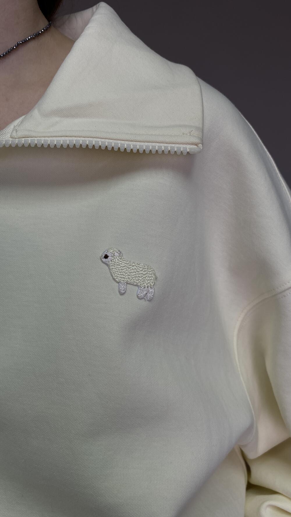 Світшот у формі авіатора, з нашивкою барашек Oversize, Молочний