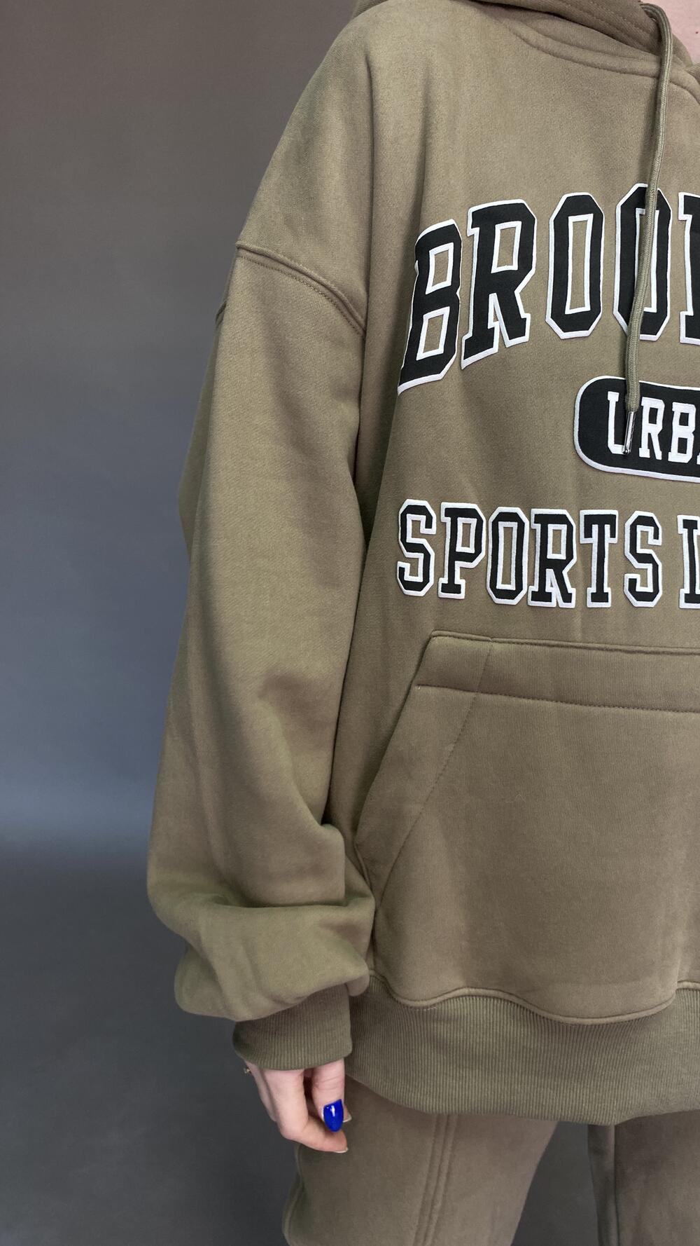 Костюм утеплений з худі та джогерами, принт Brooklyn S/M, Кемел