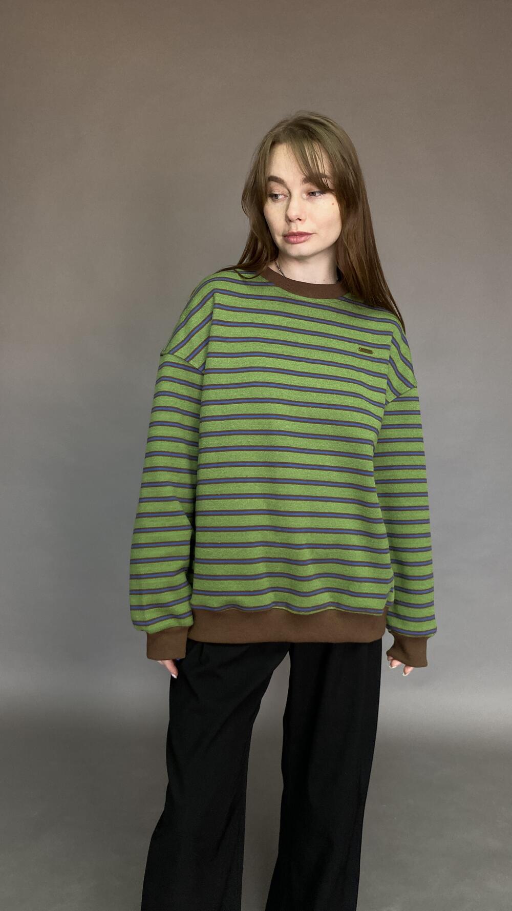 Світшот у смужку, з махри Oversize, Зелений