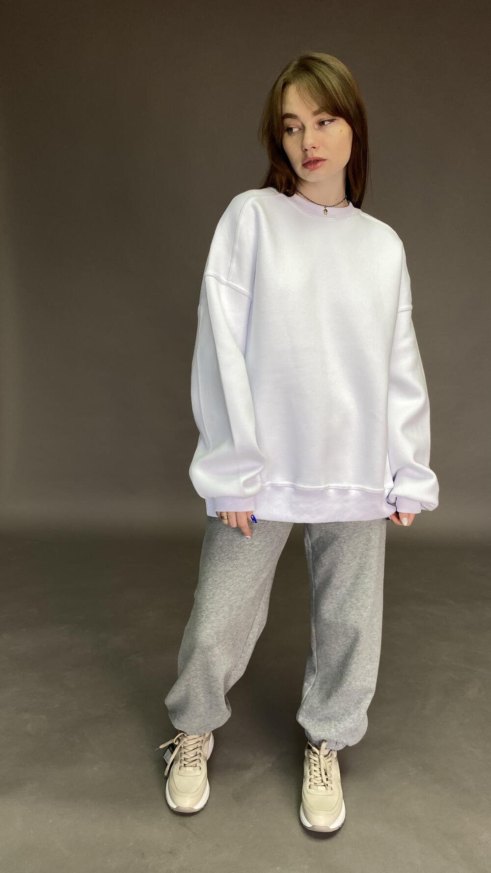 Світшот без принту, обʼємний, щільний Oversize, Білий