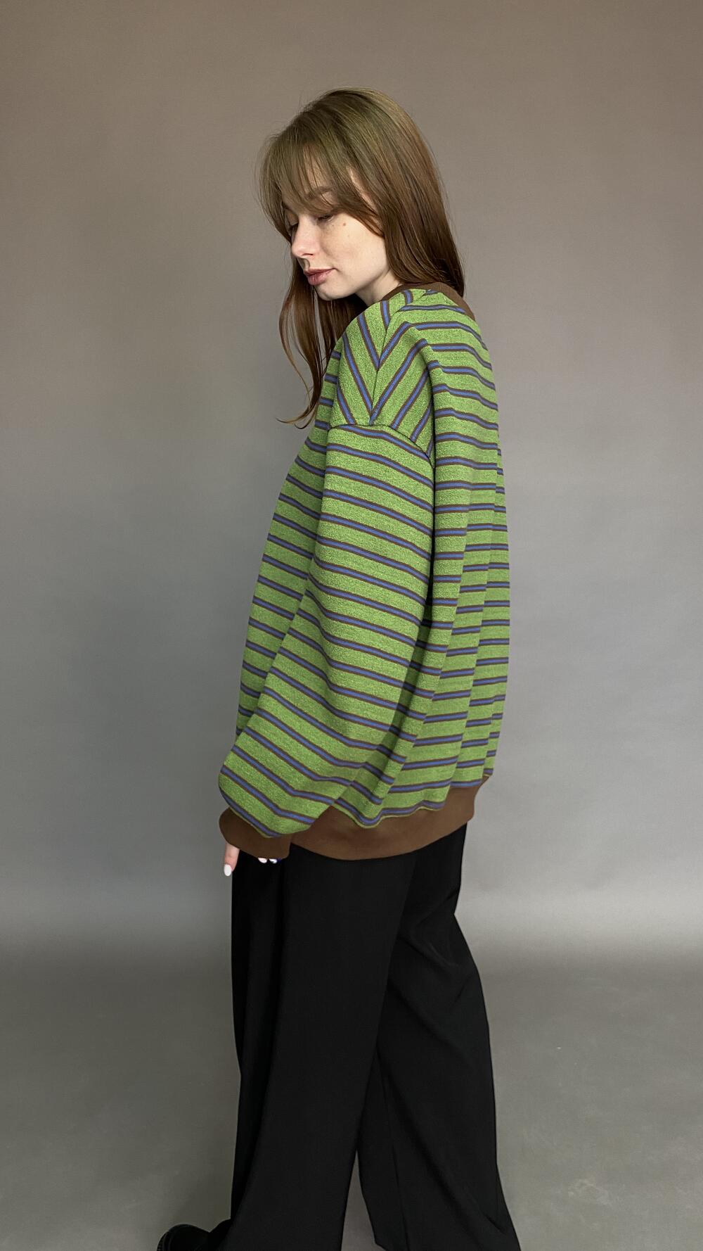 Світшот у смужку, з махри Oversize, Зелений