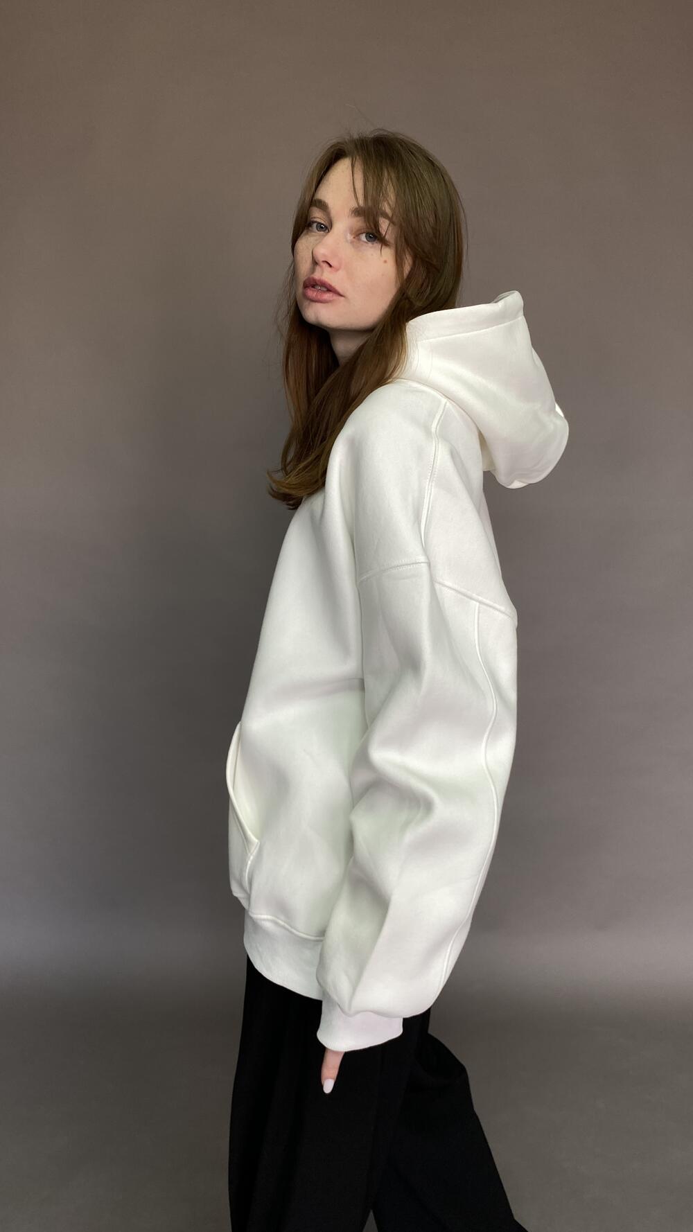 Худі з кишенями та швом на рукавах Oversize, Білий