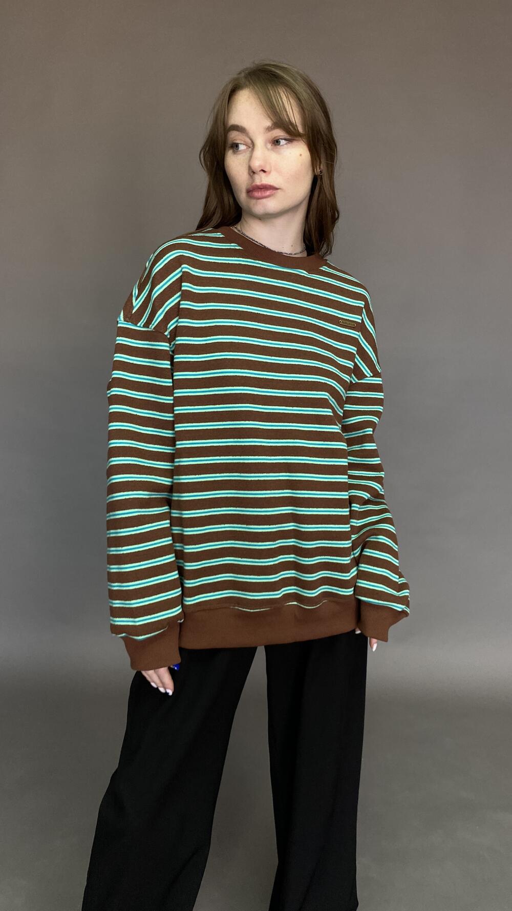 Світшот у смужку, з махри Oversize, Шоколадний