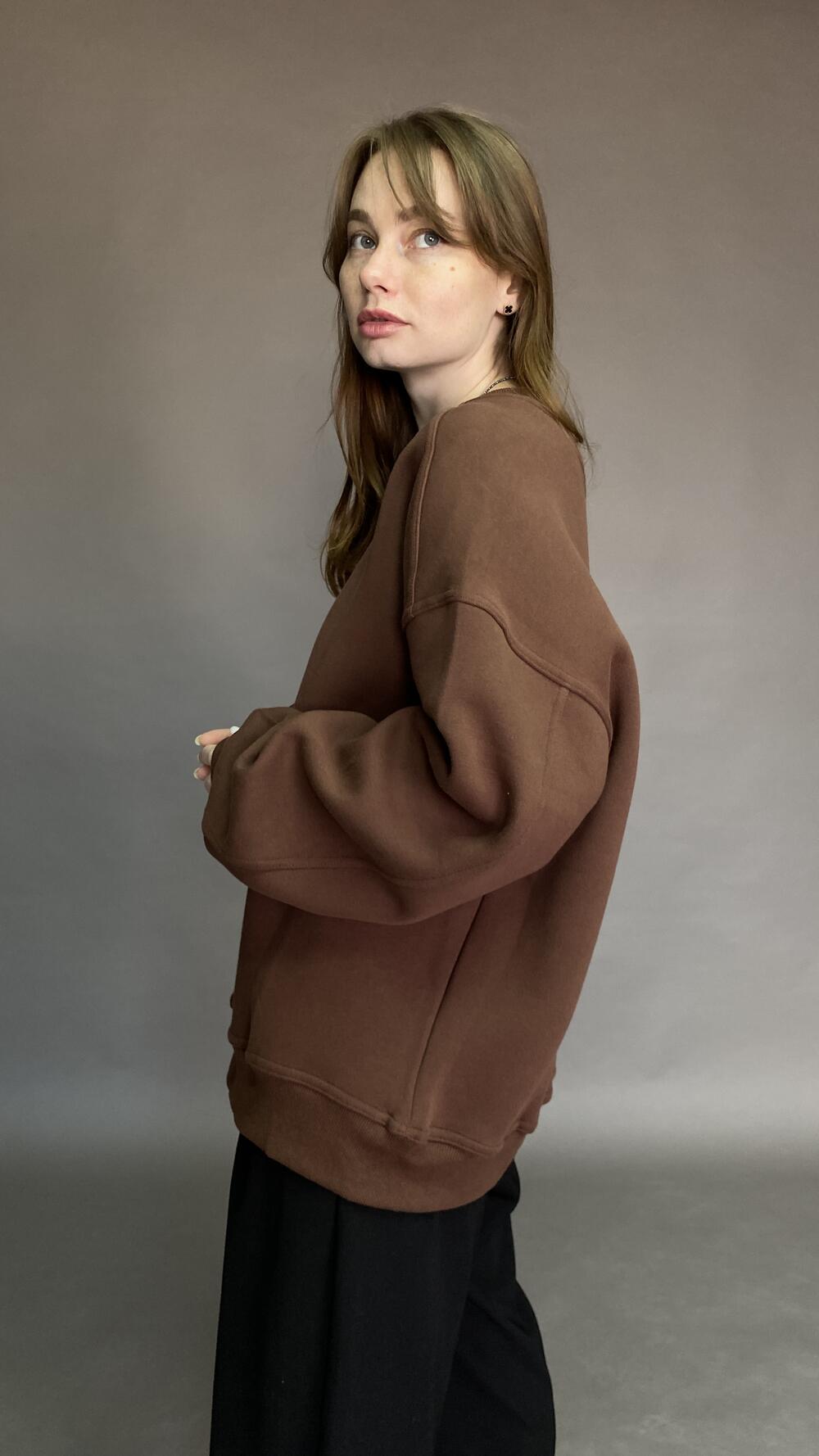 Світшот без принту, обʼємний, щільний Oversize, Шоколадний