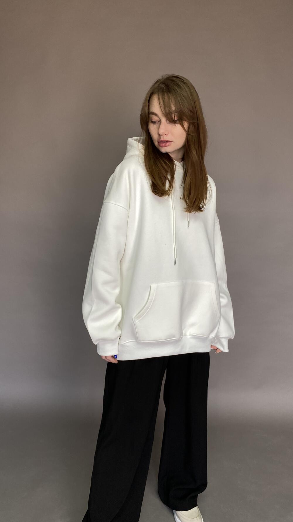 Худі з кишенями та швом на рукавах Oversize, Білий