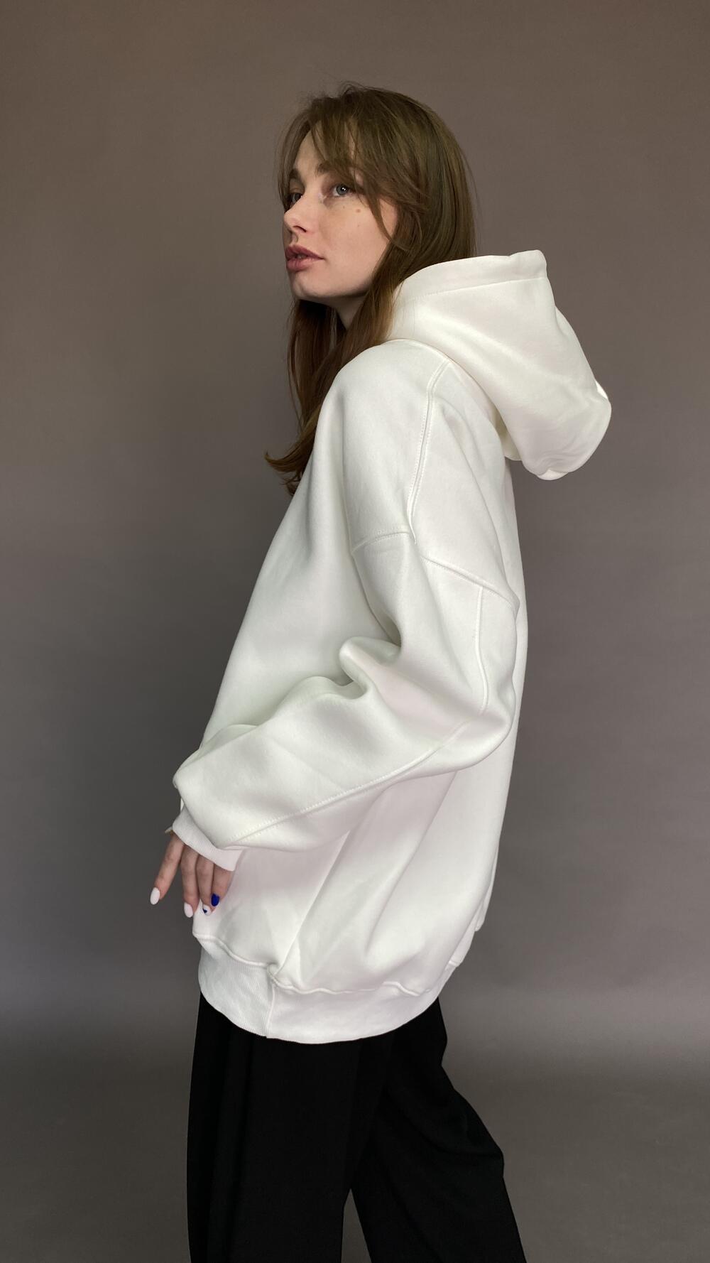 Худі з кишенями та швом на рукавах Oversize, Білий