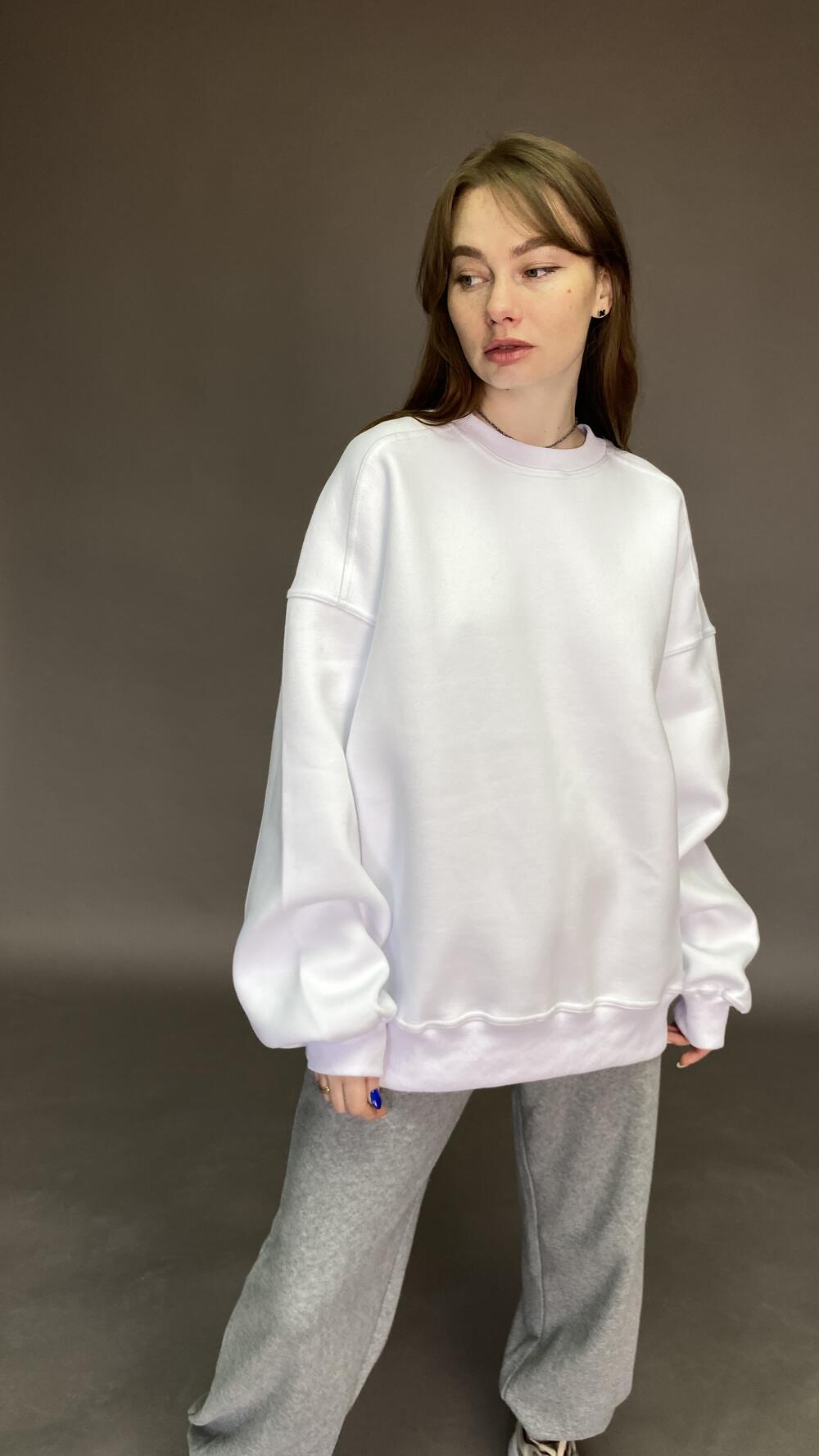 Світшот без принту, обʼємний, щільний Oversize, Білий