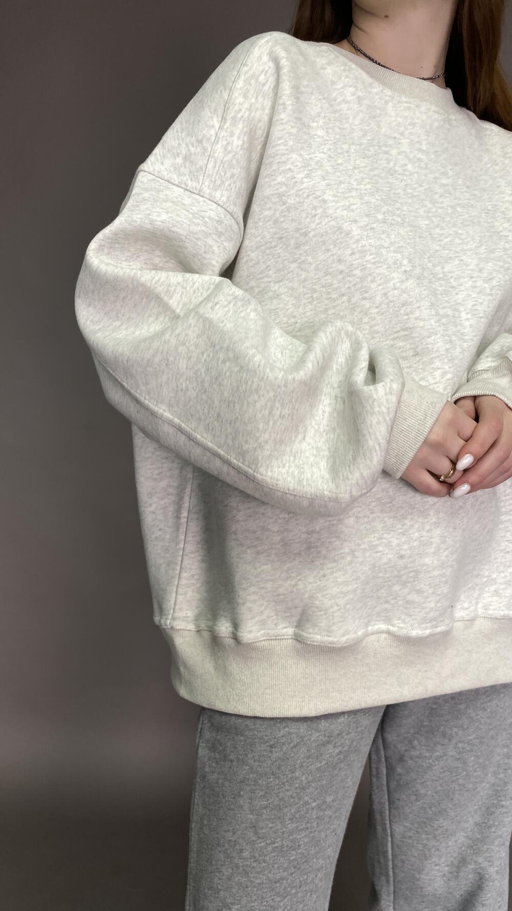 Світшот без принту, обʼємний, щільний Oversize, Сірий меланж