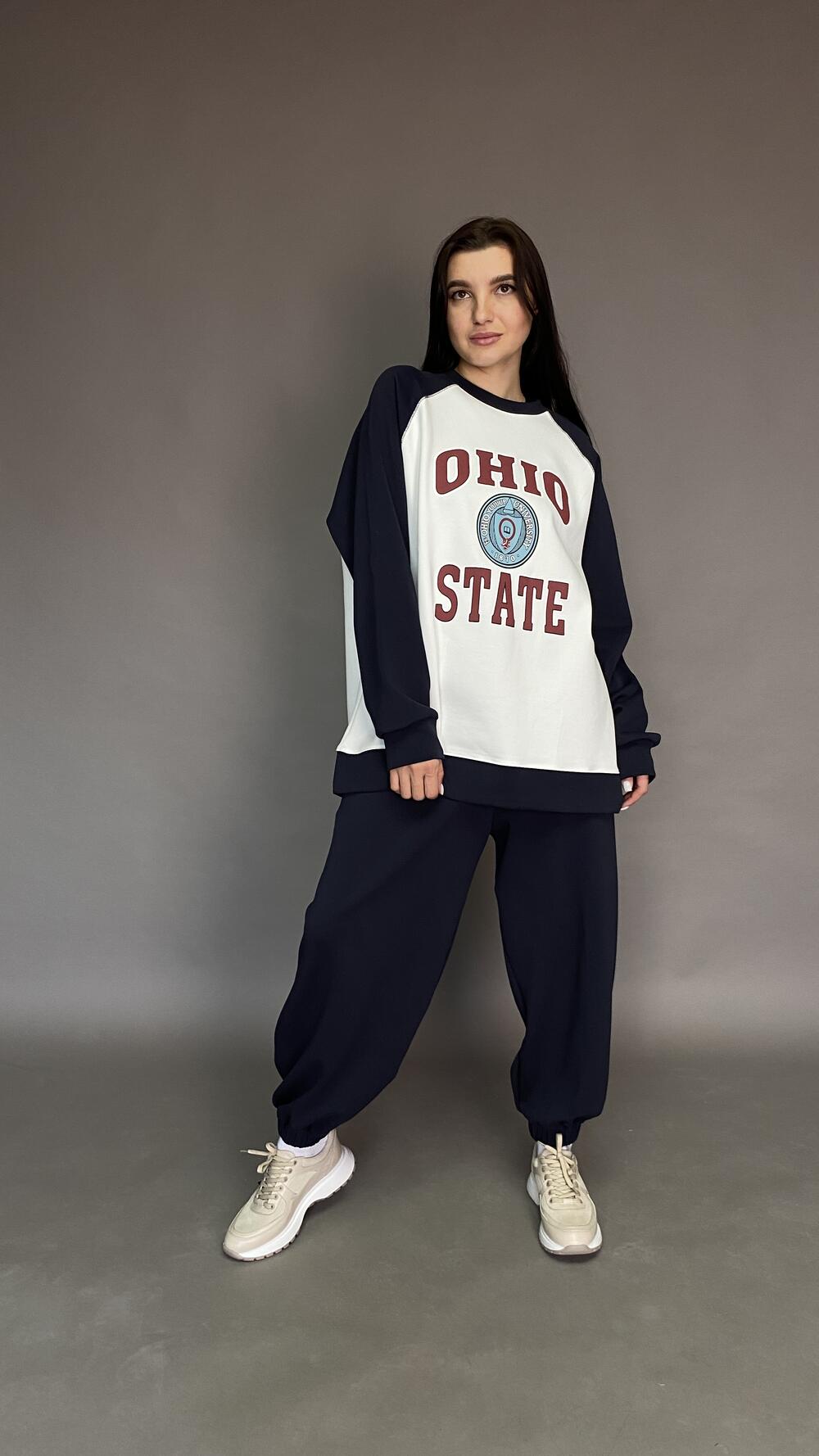 Костюм з принтом Ohio на грудях з світшотом та джогерами Oversize, Синій, Oversize, Синій