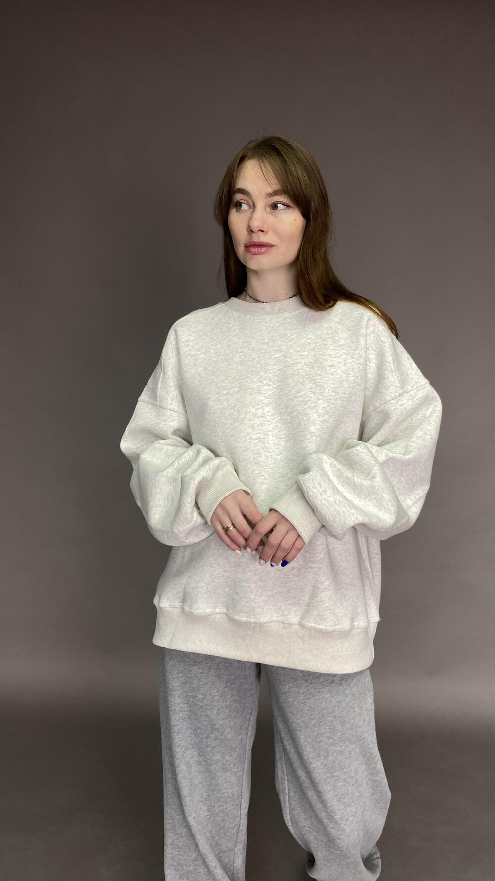 Світшот без принту, обʼємний, щільний Oversize, Сірий меланж