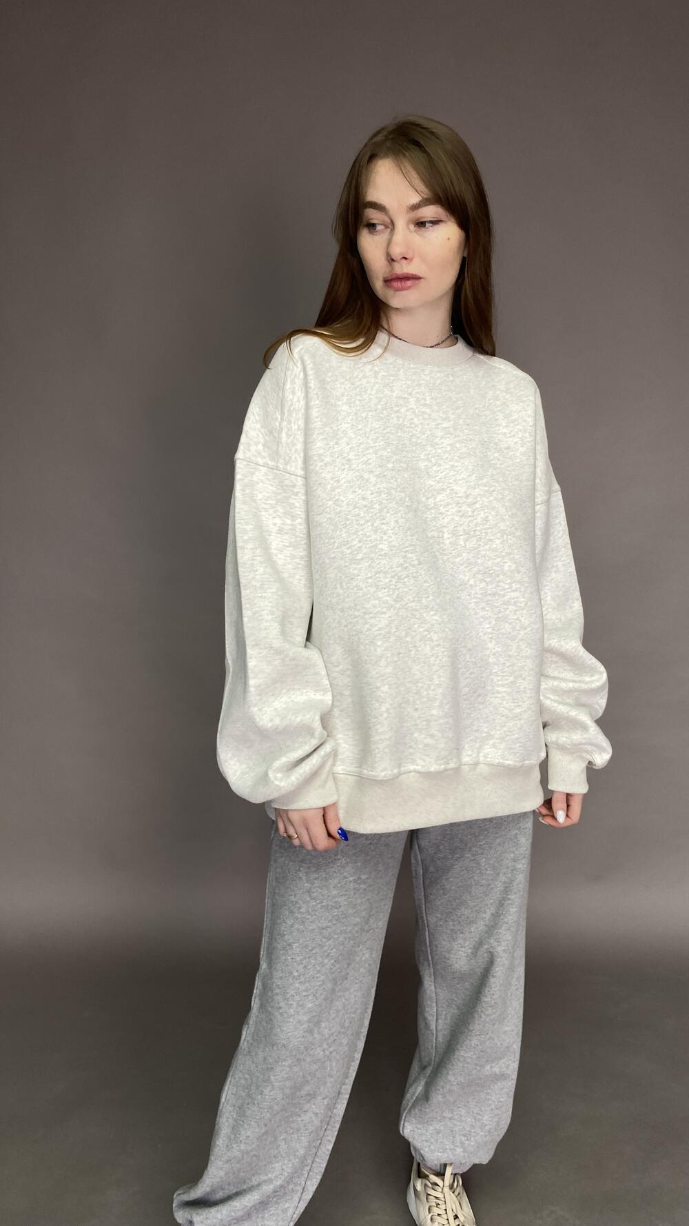 Світшот без принту, обʼємний, щільний Oversize, Сірий меланж