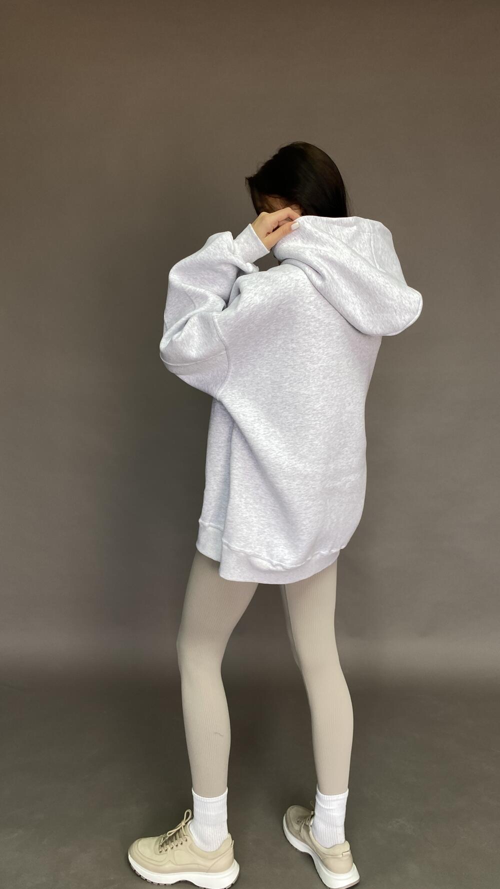 Худі щільне з кнопкою та принтом Prosecco Oversize, Сірий меланж