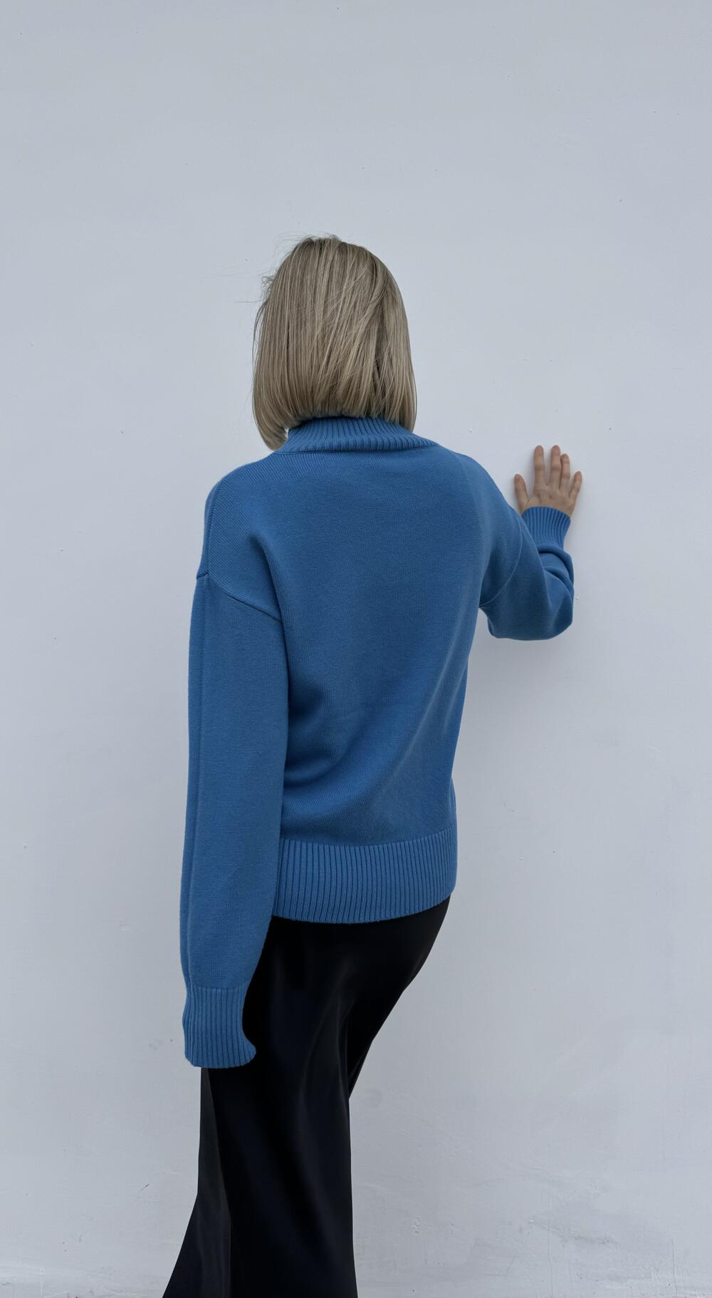 Джемпер без принту базовий, з комірцем стійка Oversize, Денім