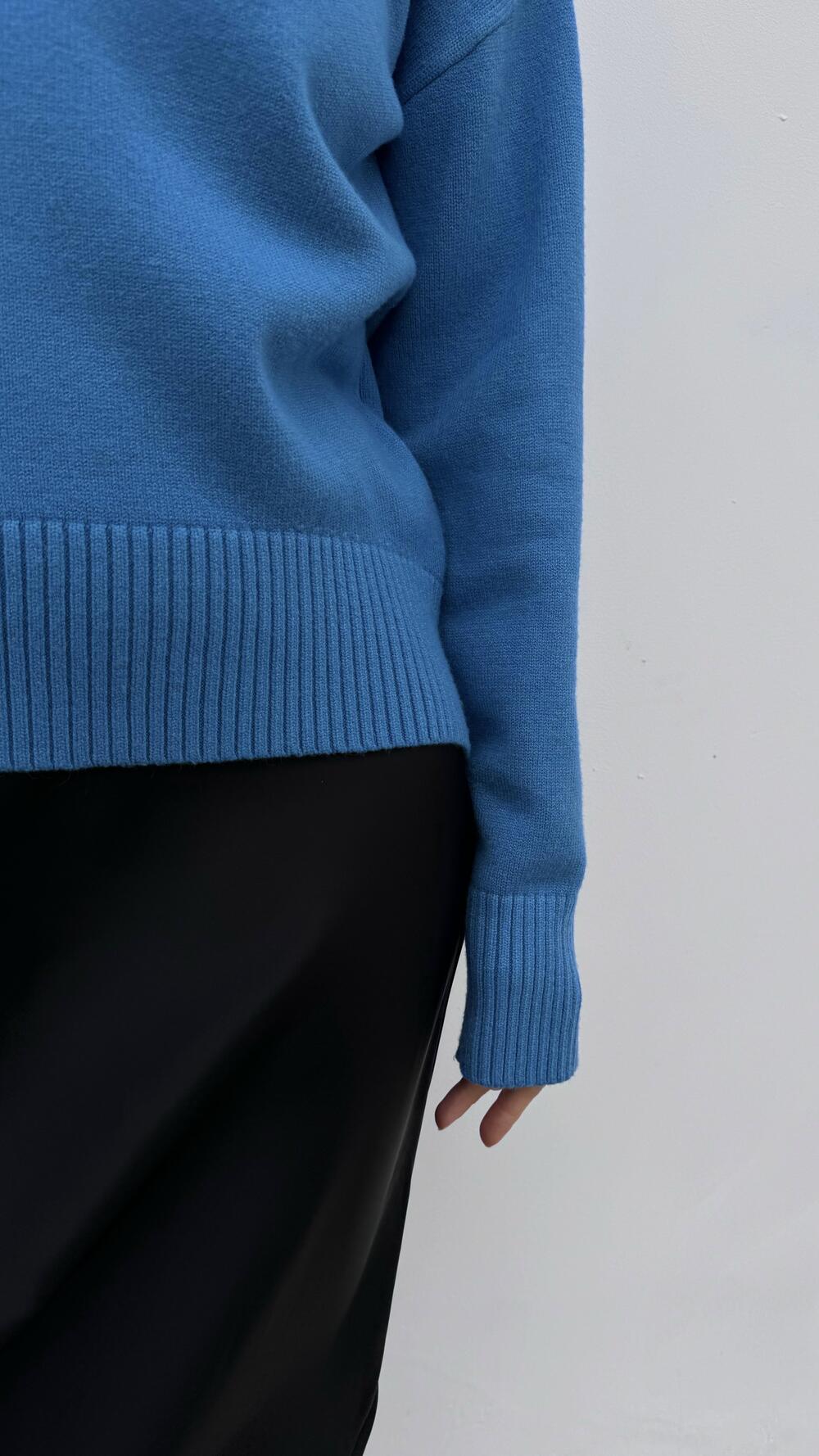 Джемпер без принту базовий, з комірцем стійка Oversize, Денім