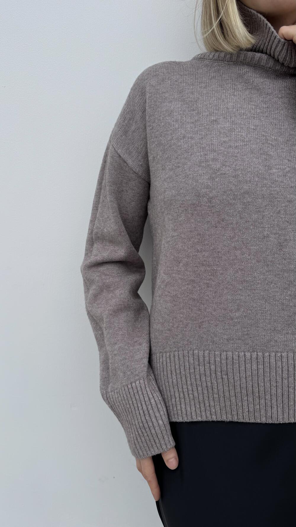 Джемпер без принту базовий, з комірцем стійка Oversize, Мокка