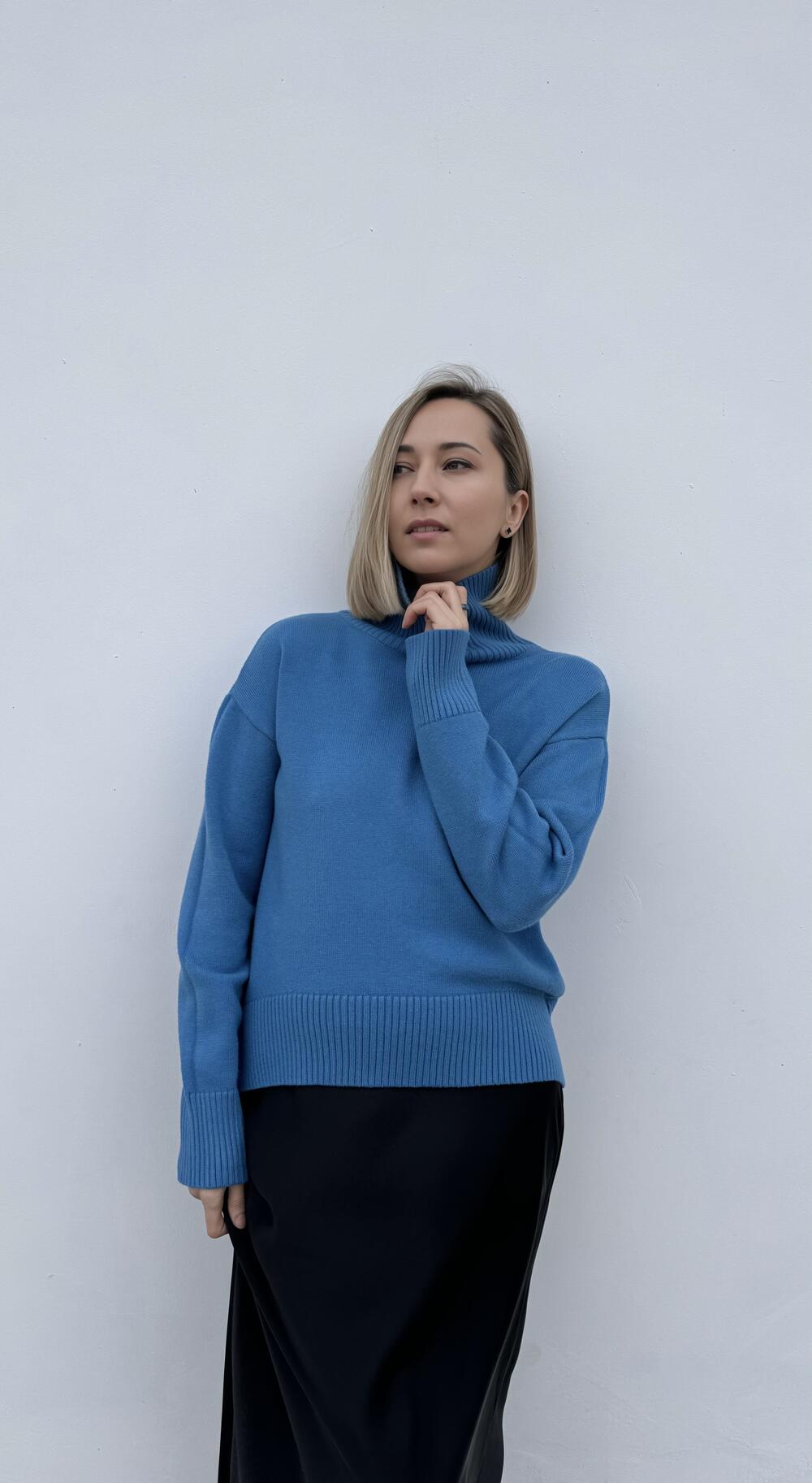 Джемпер без принту базовий, з комірцем стійка Oversize, Денім