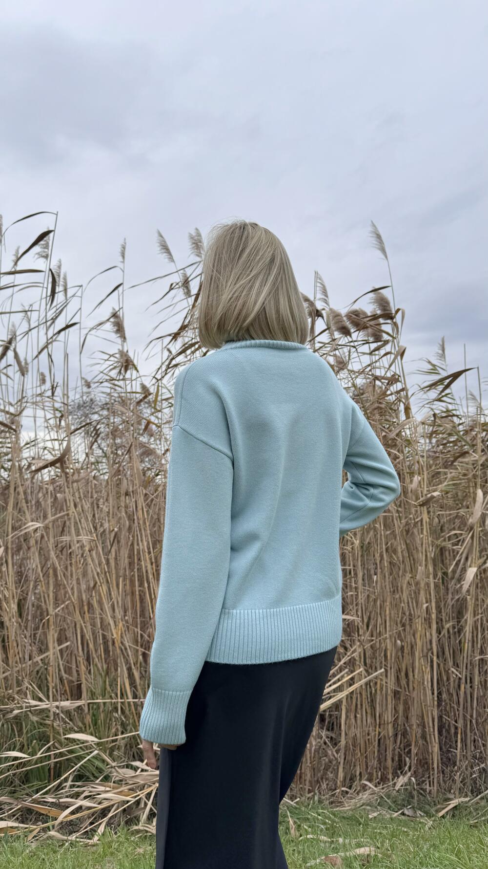 Джемпер без принту базовий, з комірцем стійка Oversize, Denim Blues