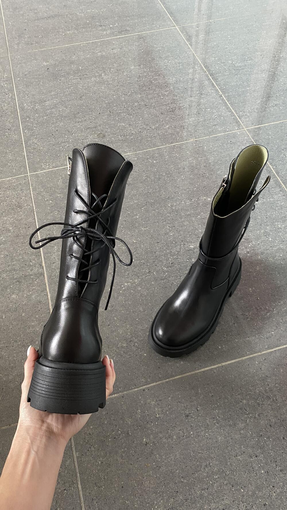 Чоботи зимові з шнуровкою позаду, шкіра 22-109-12 Barbilioni 39, Чорний