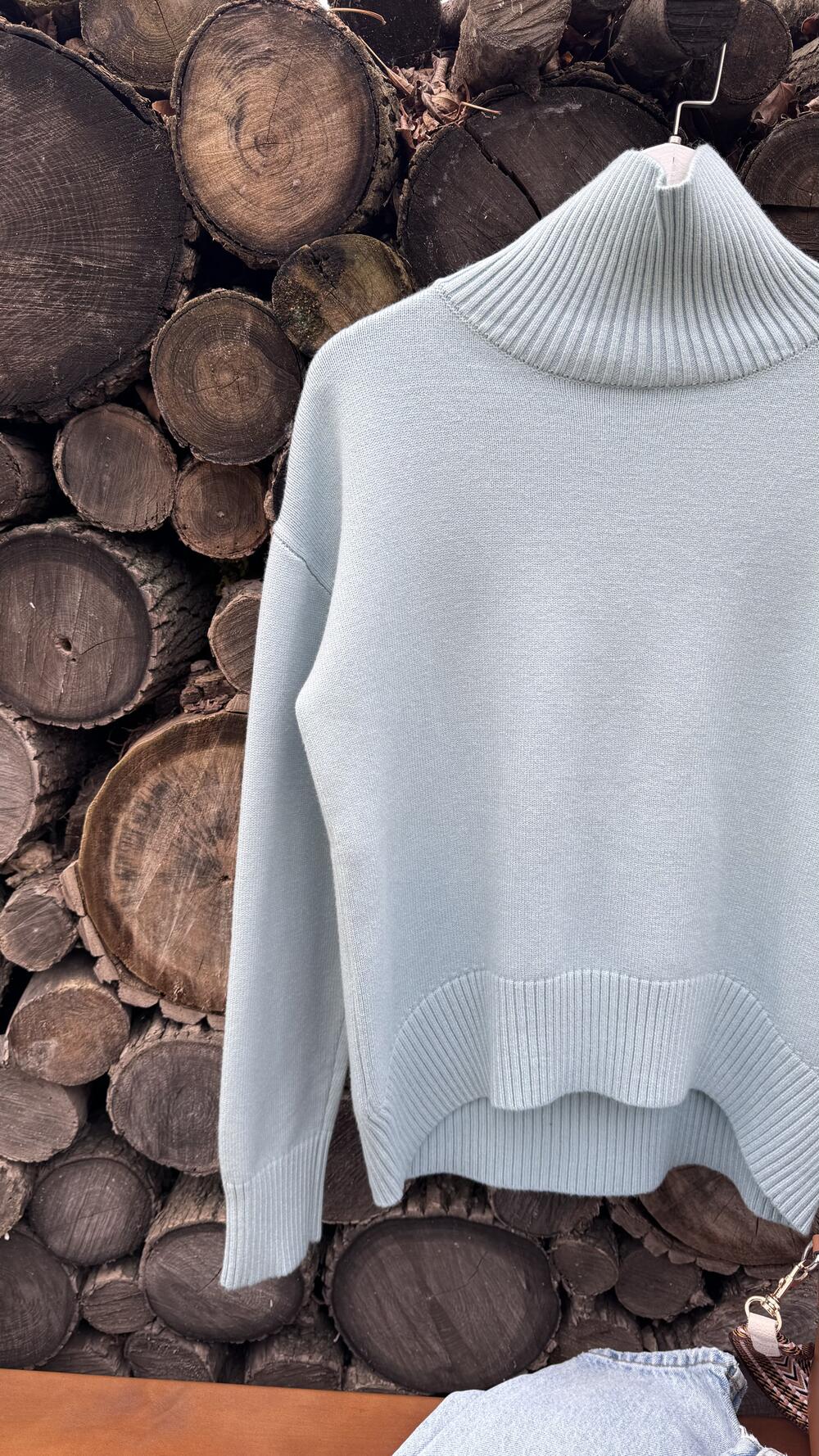 Джемпер без принту базовий, з комірцем стійка Oversize, Denim Blues