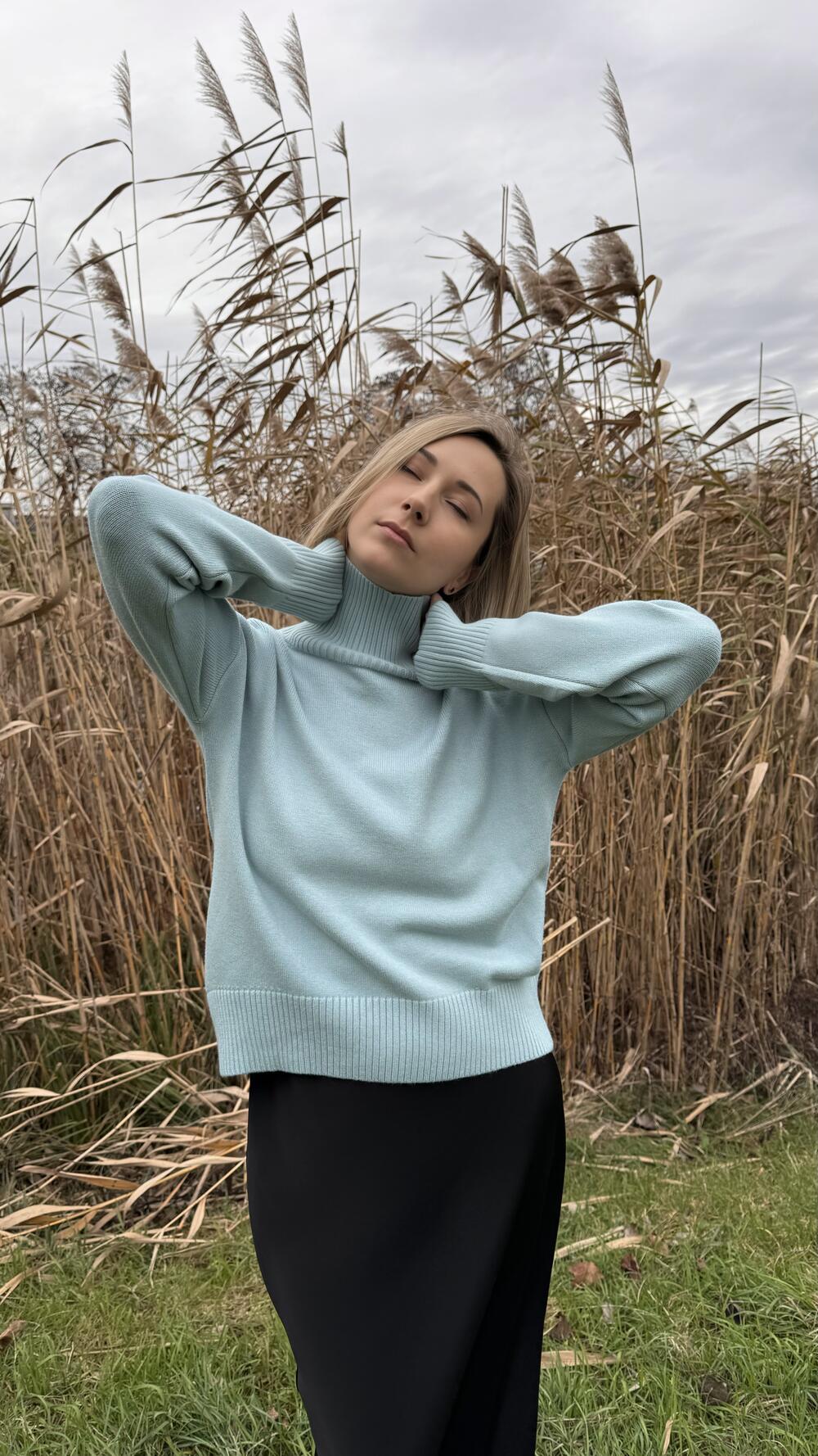 Джемпер без принту базовий, з комірцем стійка Oversize, Denim Blues