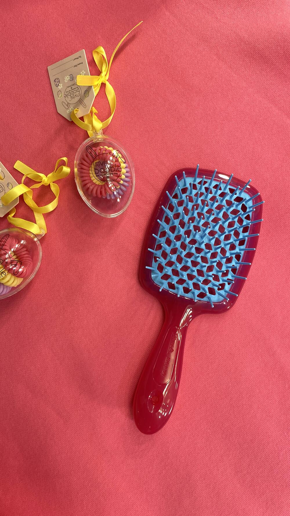 Гребінець для сушки феном велик. Janeke Великий, Фуксія з блакитним, З ергономічною ручкою