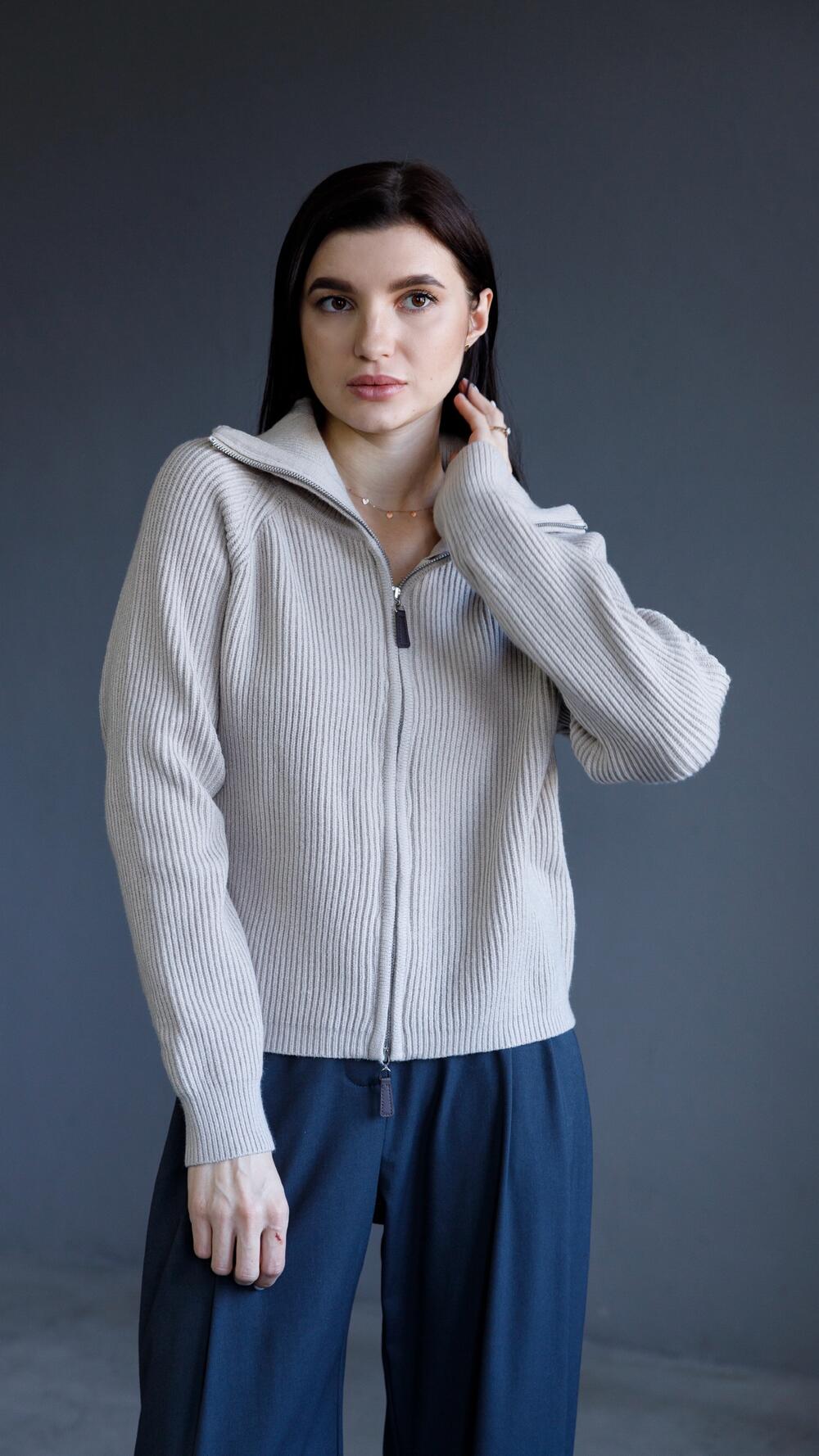 Кардиган на блискавці з високим комірцем 