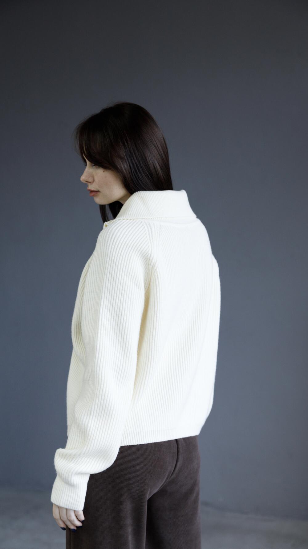 Кардиган на блискавці з високим комірцем Oversize, Молочний