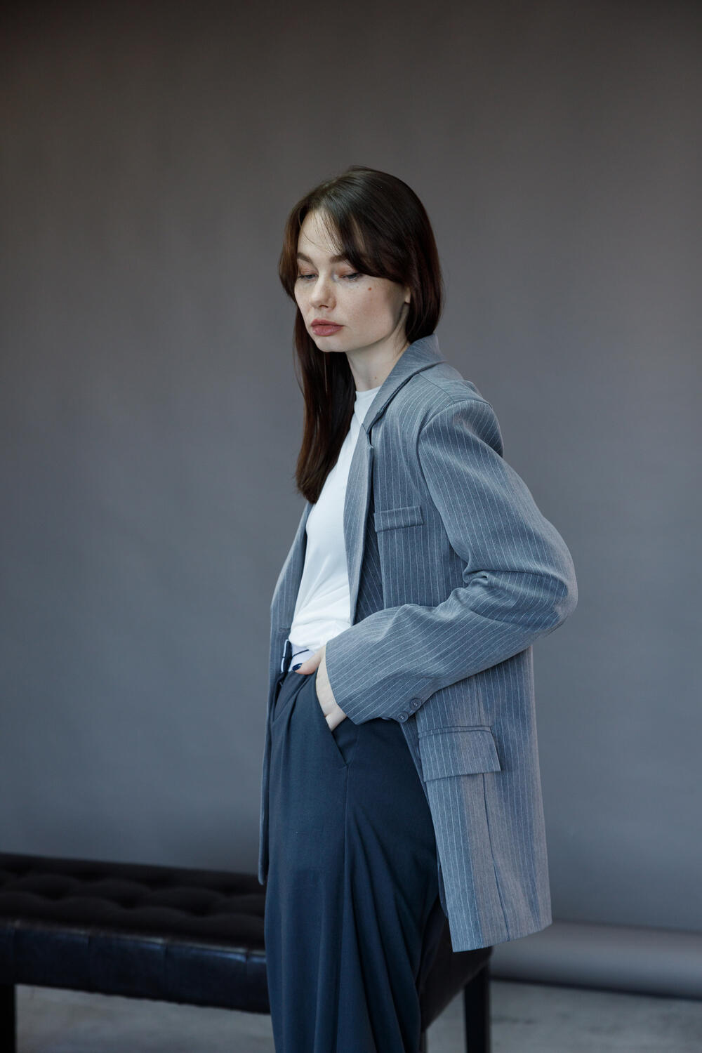 Піджак у смужку, класичний S/M, Сірий