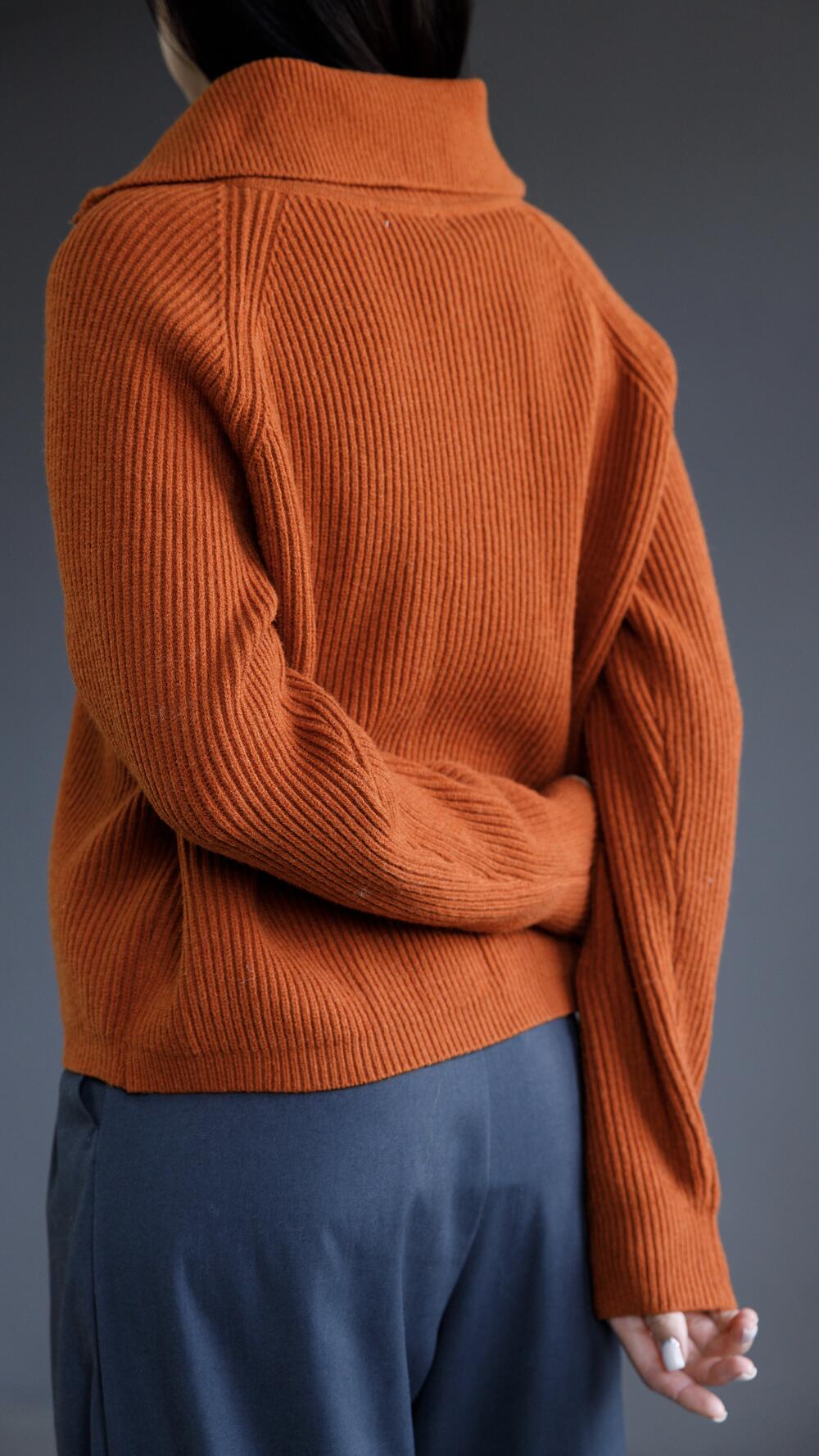 Кардиган на блискавці з високим комірцем Oversize, Помаранчевий