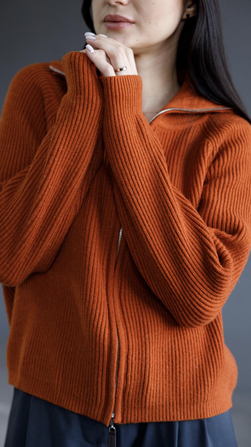 Кардиган на блискавці з високим комірцем Oversize, Помаранчевий