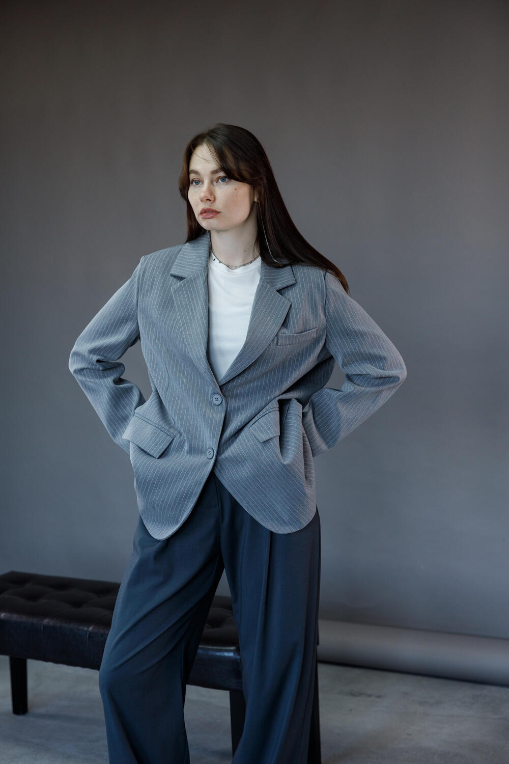 Піджак у смужку, класичний S/M, Сірий