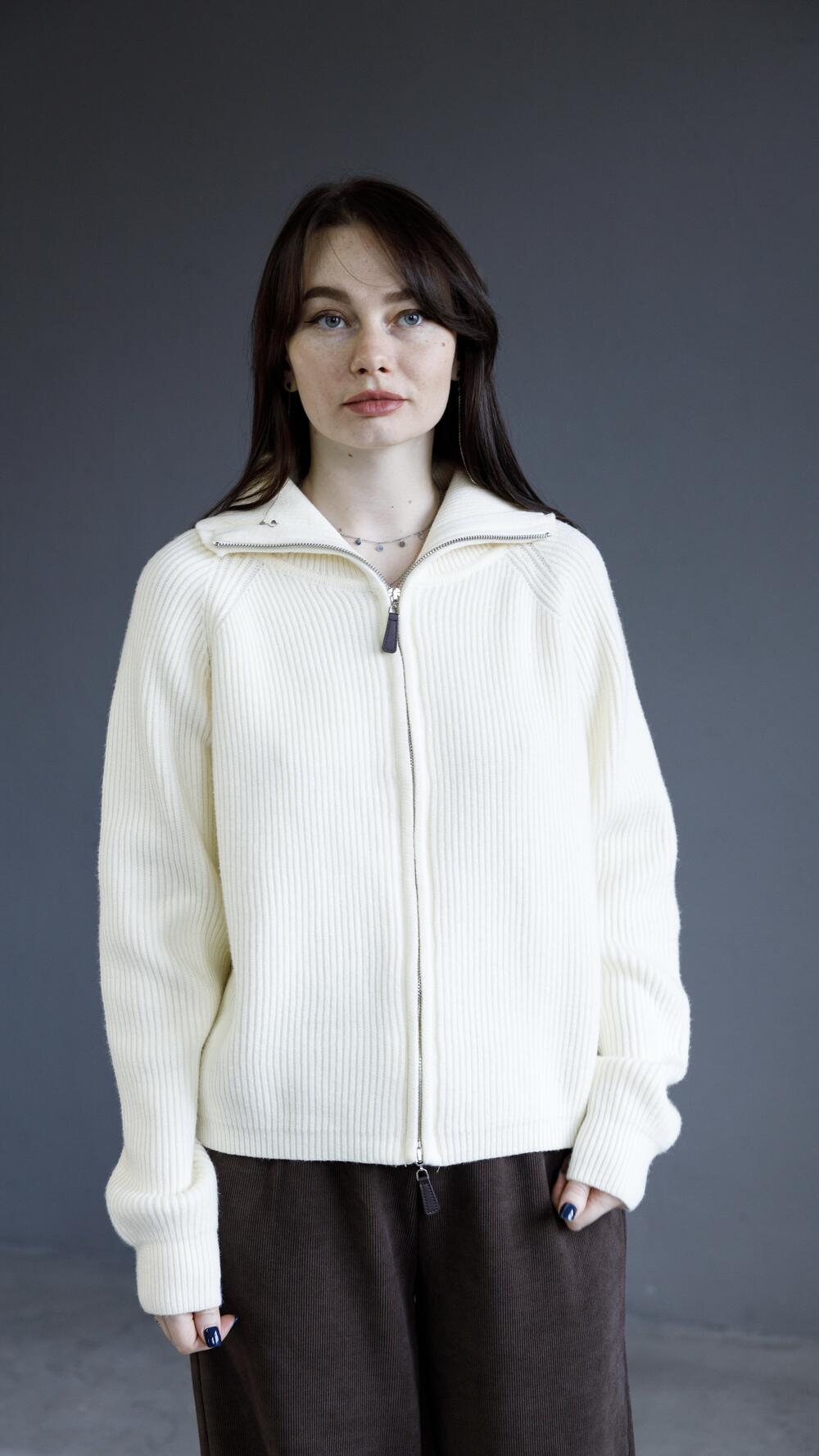 Кардиган на блискавці з високим комірцем Oversize, Молочний