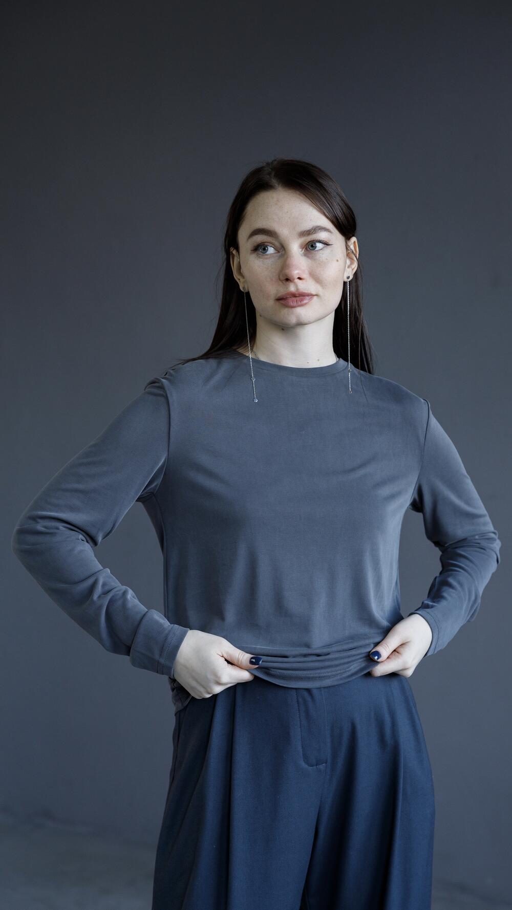 Лонгслів тоненький, віскозний S/M, Сірий