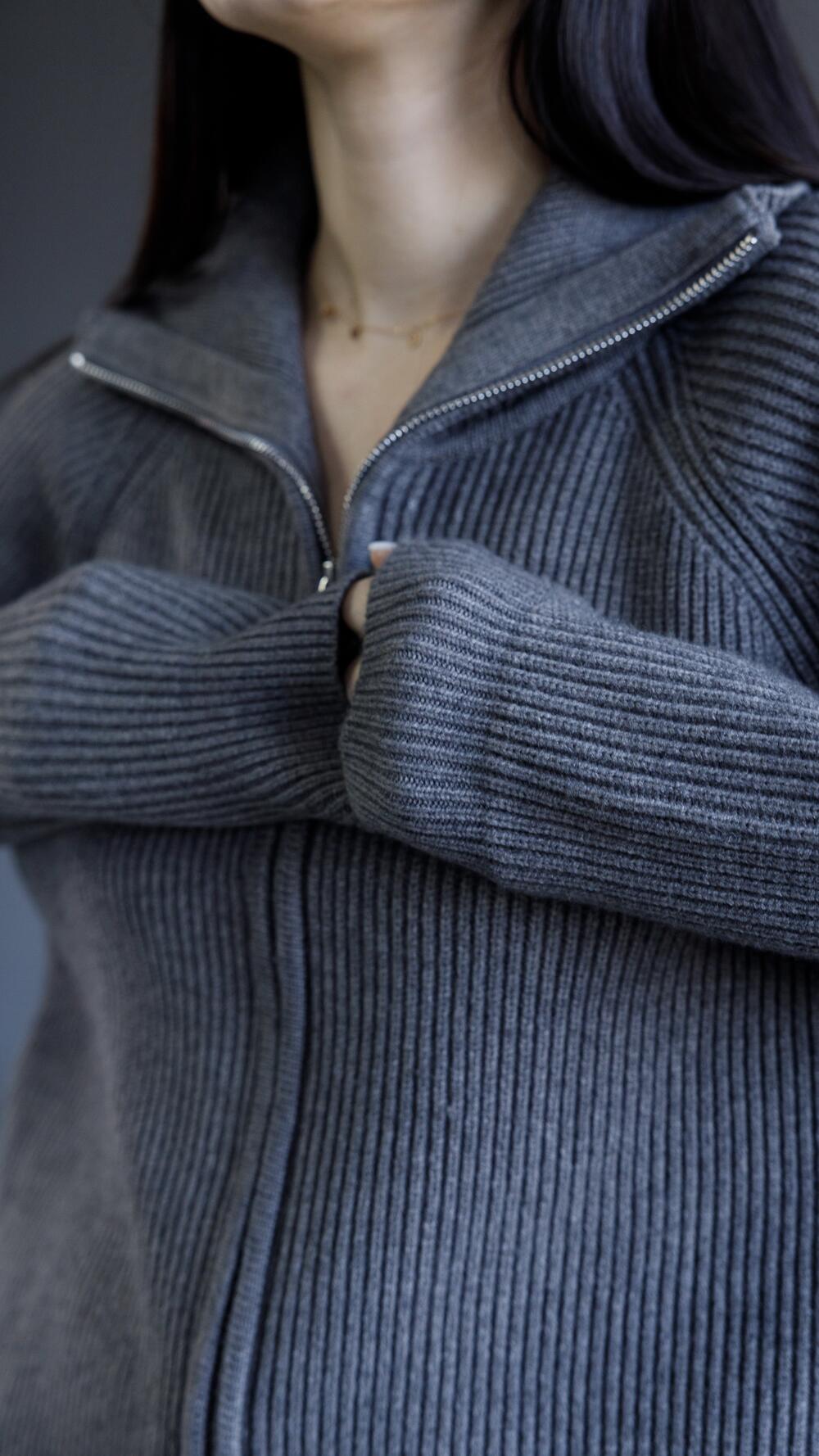 Кардиган на блискавці з високим комірцем Oversize, Графітовий