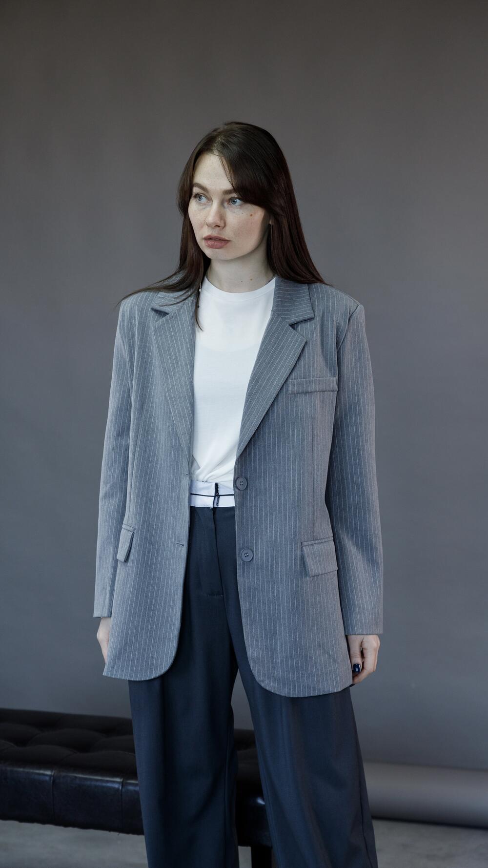 Піджак у смужку, класичний S/M, Сірий