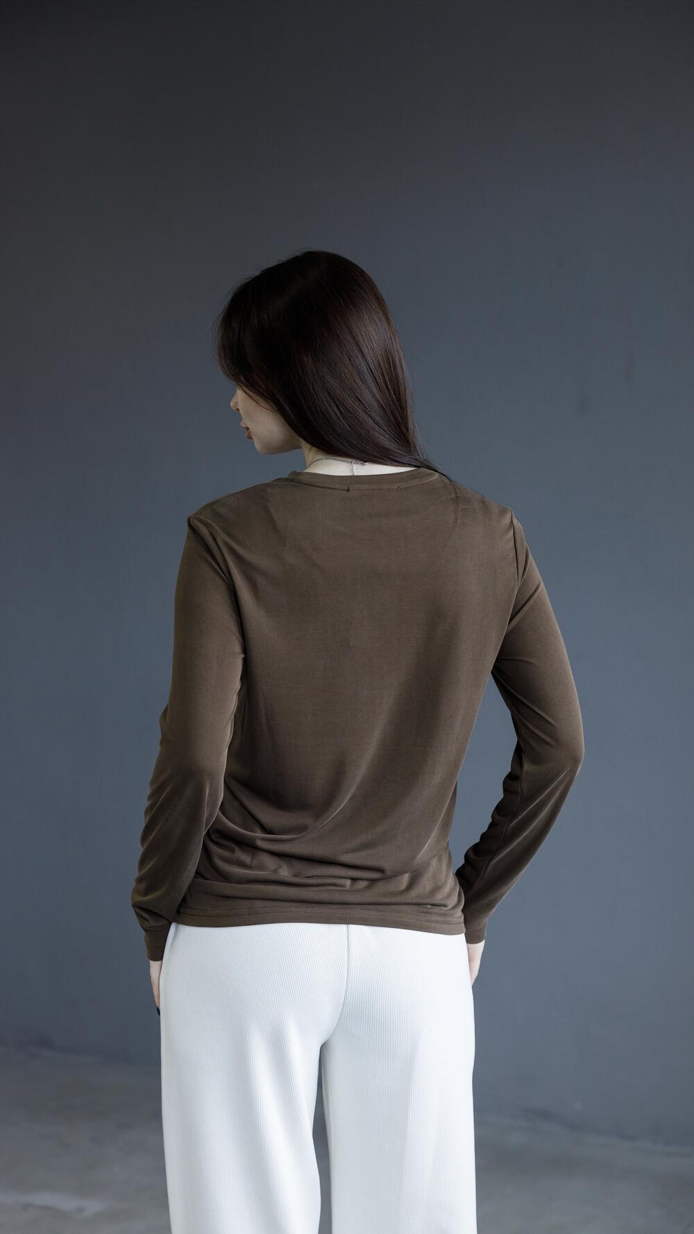 Лонгслів тоненький, віскозний S/M, Шоколадний