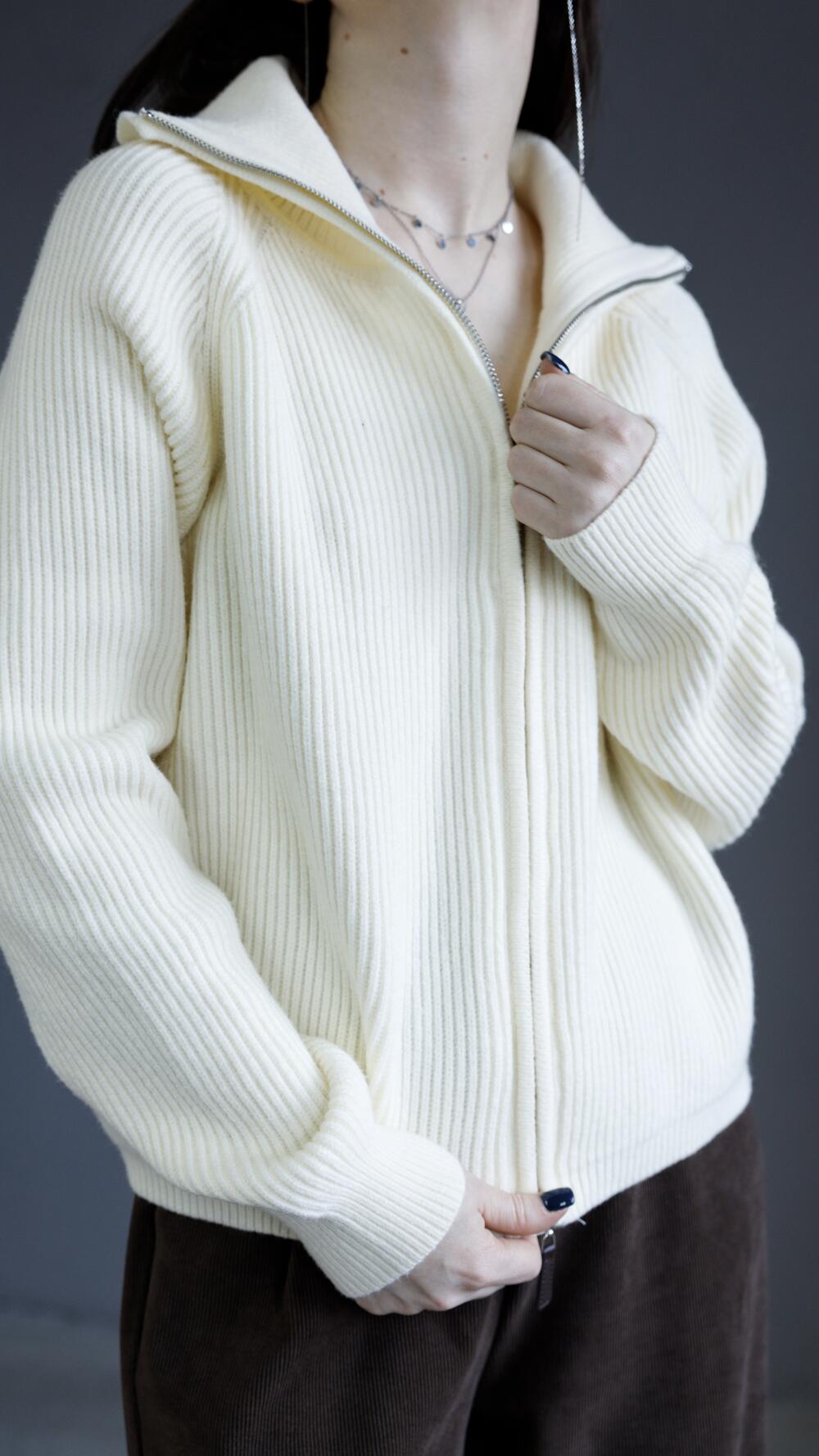 Кардиган на блискавці з високим комірцем Oversize, Молочний