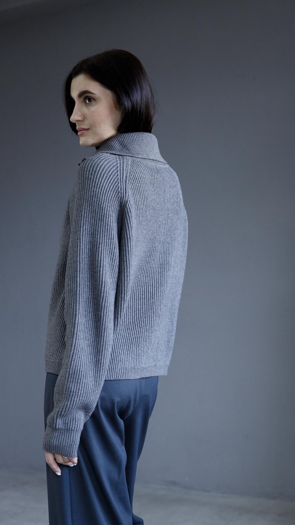 Кардиган на блискавці з високим комірцем Oversize, Графітовий